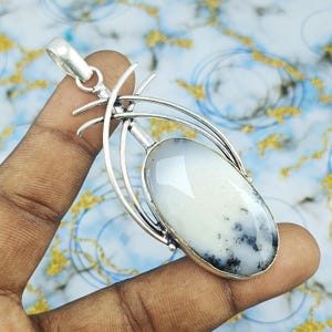 Dendrite Opal 925 Sterling Silver Pendant - Handmade Statement Jewelry