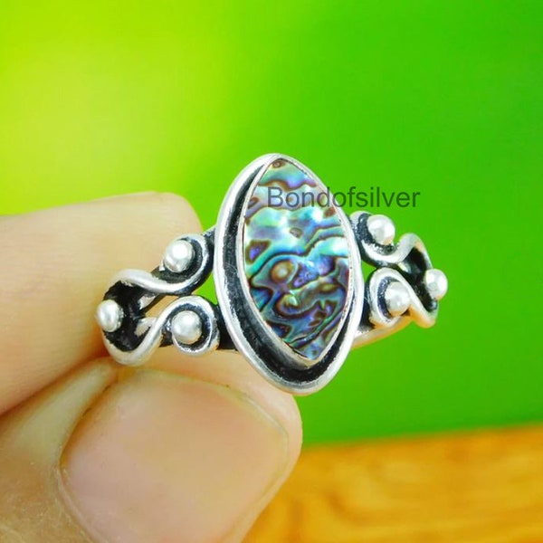 Abalone shell Gemstone 925 Sterling Silver handmade Ring, Ring US Size 5 to 10 , boho Ring, ooak ring , abalone shell Ring