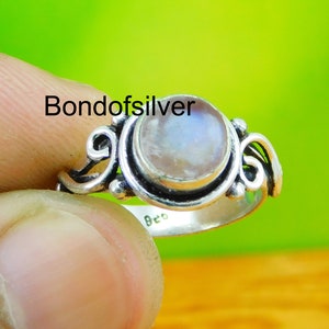 Rainbow Moonstone Sterling Silver Ring: Boho Gemstone Jewelry
