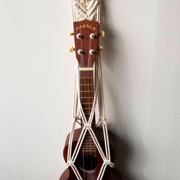 Macrame Ukulele Wall Hanger - Boho Eclectic - Soprano, Concert, Tenor Uke - Wall Organizer Holder