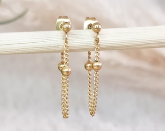 Boucles d'oreilles filetées acier doré | Bijou fête des mères | Cadeau bijou | Chaînes d'oreilles | Livraison offerte | Bijou petit prix