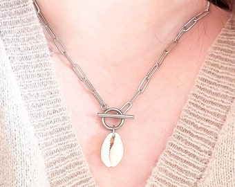 Collier à bascule coquillage en acier inoxydable | Idée cadeau fête des mères | Cadeau bijoux femme | Collier avec coquillage naturel