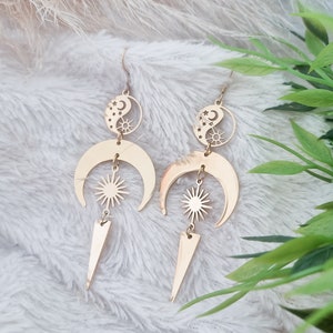 Boucles d'oreilles soleil lune acier doré Idée cadeau fête des mères Bijoux cadeau Livraison offerte Bijoux avec soleil et lune image 5