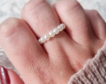 Bague réglable perles nacrées en acier inoxydable | Idée cadeau bague | Pas d'oxydation | Bague fête des mères | Bagues avec des perles