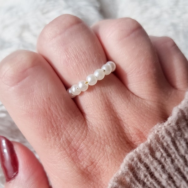 Bague réglable perles nacrées en acier inoxydable | Idée cadeau bague | Pas d'oxydation | Bague fête des mères | Bagues avec des perles