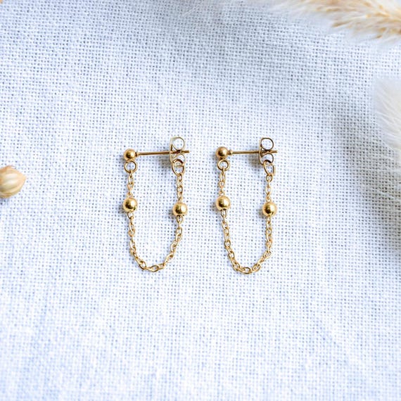 Boucles d'oreilles filetées acier doré | Boucles d'oreilles chaînette | Boucles d'oreilles minimalistes | Chaîne d'oreille | Bijou cadeau