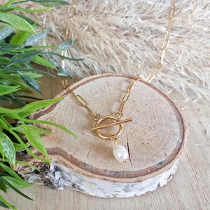 Steel Toggle Necklace | Pearl Pendant Necklace | Summer Necklace | Women's Gift | Jewelry Gift Idea | Easy-to-wear Necklace