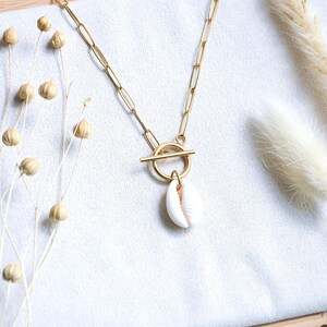 Verguld stalen schelp rocker ketting | Cadeau ketting voor vrouwen | Ketting met natuurlijke schelp | Grote ketting | Handgemaakte sieraden