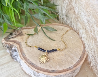 Bracelet / Chevillère soleil en acier doré l Bracelet pour l&#39;été l Bijou breloque soleil l Bracelet de perles fait main l Bracelet cadeau