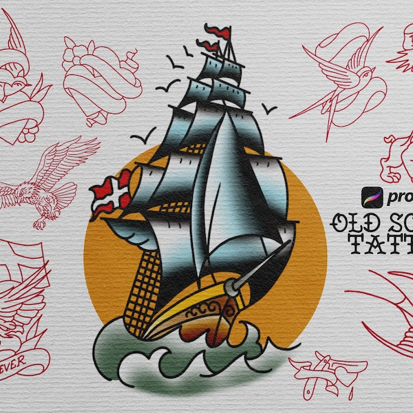 Flash de tatuaje tradicional personalizado para Procreate