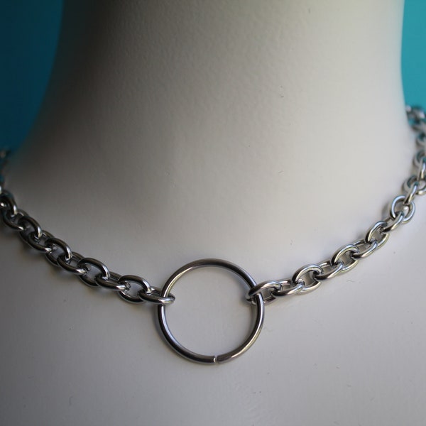 O-ring stainless steel necklace rolo cable chain choker available lengths 14"-36" Stacking Statement Cute Jewellery Alt day collar oring