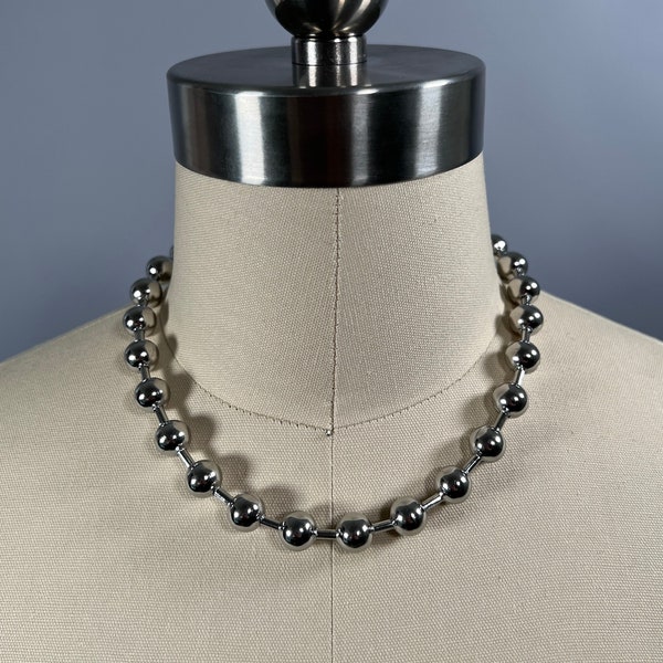 Grand collier / choker surdimensionné en acier inoxydable à chaîne à billes de 10 mm, 14" 16" 18" 20" 24" 30" 36" ou taille personnalisée Jumbo, années 90, Mignon, Rétro, Alt