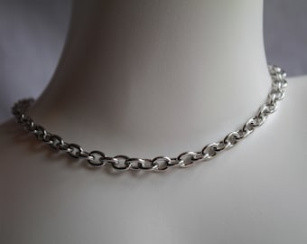 Collar gargantilla de cadena de acero inoxidable con cable rolo grueso de 6 x 8 mm. Disponible de 14 a 36 pulgadas. Apilable, simple, llamativo, grueso, joyería, alternativo.