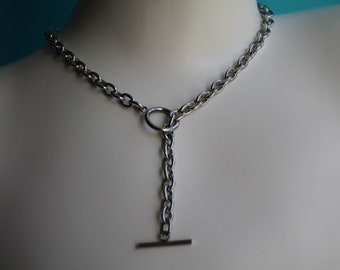 Necklace T Bar stainless steel rolo cable chain choker available 14"-36" Stacking Simple Statement Cute Jewellery Alt t-bar punk stacking