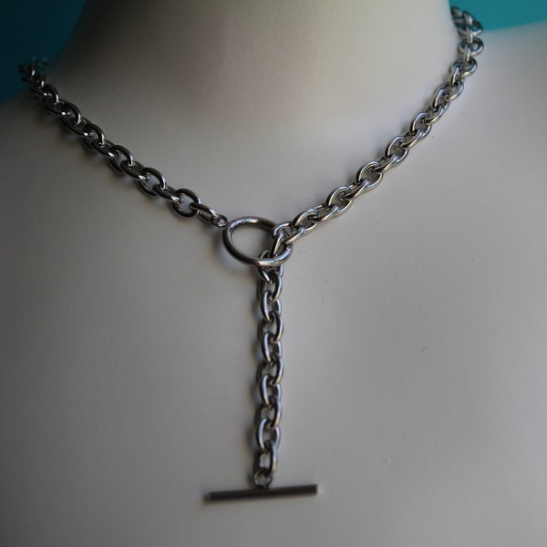 Necklace T Bar stainless steel rolo cable chain choker available 14"-36" Stacking Simple Statement Cute Jewellery Alt t-bar punk stacking