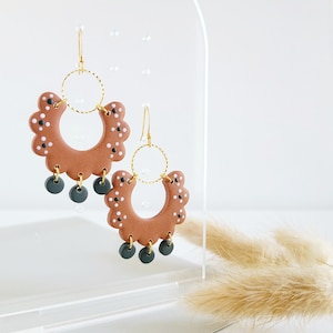Olla de Barro Style Scalloped Dangles | Polymer Clay Statement Earrings