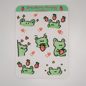 Strawberry Froggy- Journaling, Scrapbooking Sticker Sheet