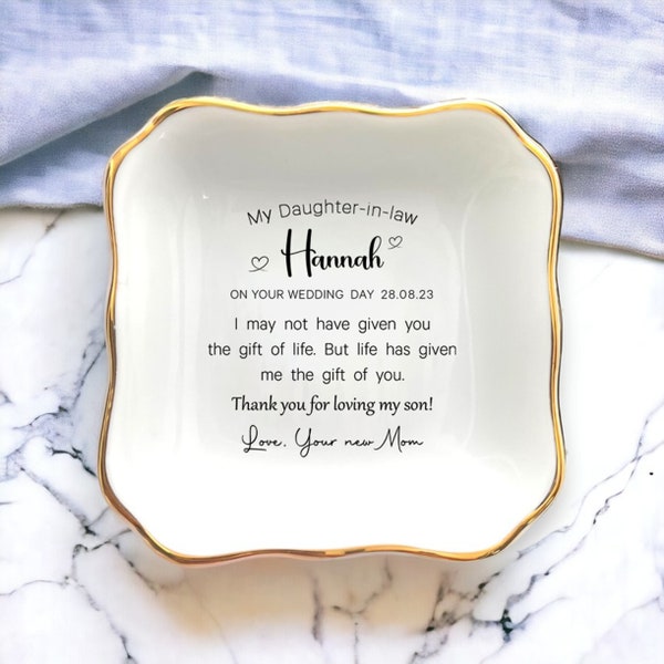 Daughter in law Ring Dish-Personalized Jewelry Holder On Wedding Day-Thank You For Loving My Son-Custom Gift For Bride From Mother The Groom