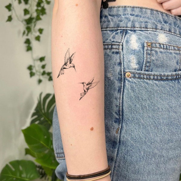 Hummingbird Temporary Tattoo, Fake Tattoo, Tattoo Stickers, Removable Tattoo, Waterproof Tattoo, Bird Tattoo, Hummingbird Flower Tattoo