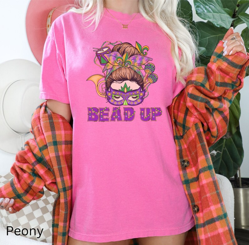 Mardi Gras Shirt Messy Bun Mardi Gras Tshirt Bead up Mardi Etsy