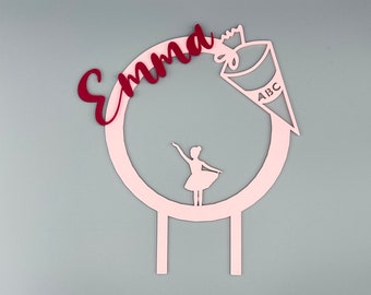 Cake-Topper zur Einschulung "Ballerina" zweifarbig, personalisiert mit Name, Kuchenstecker, Schulkind