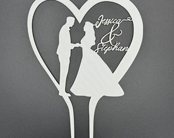Wedding cake topper with bride and groom and names, cake topper with bride and groom individually