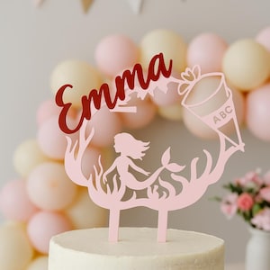 Topper per torta a forma di sirena con nome per l&#39;iscrizione a scuola e il compleanno