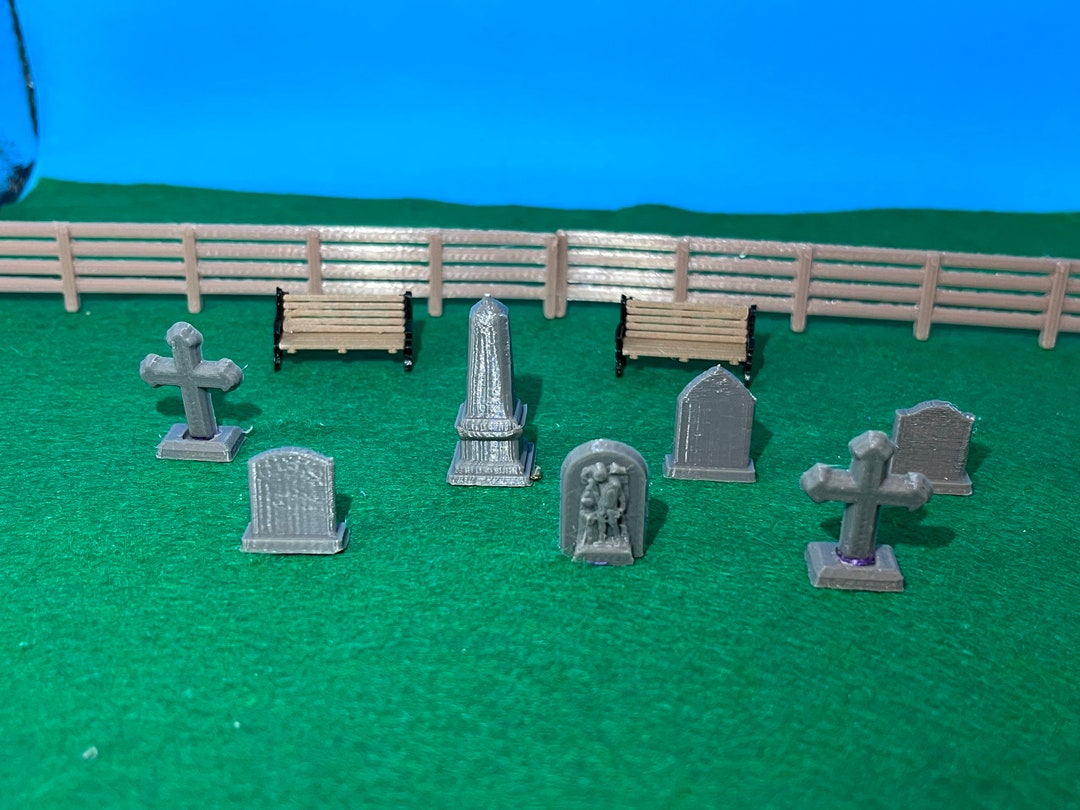 thumbnail image 2 of Model3 13-Piece OO Gauge Grey Gravestones – Model Railway Scenery – Halloween 2 of 6