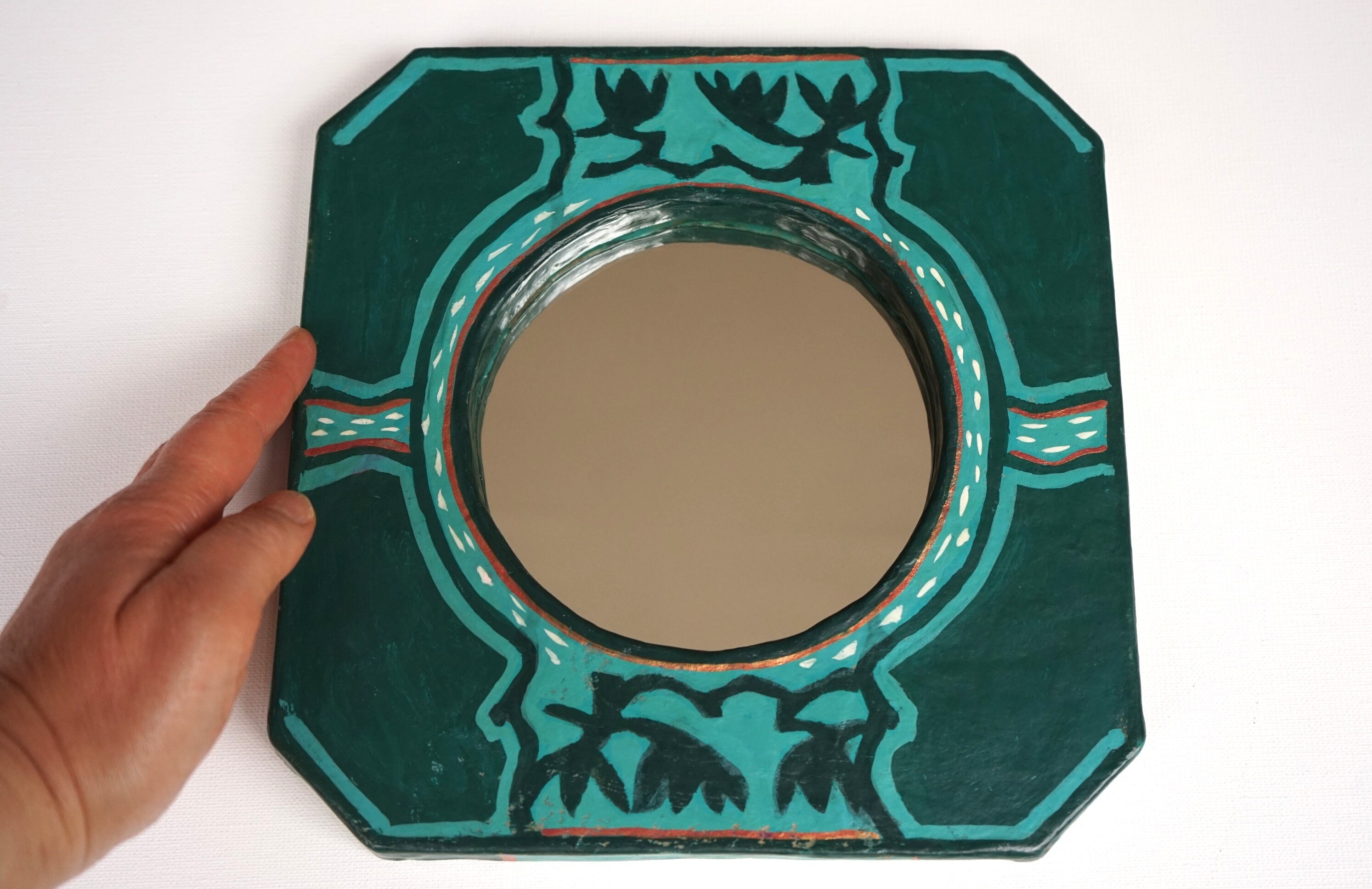 Green Mirror Mirror Paper Mache Handmade Wall Hanging Etsy UK