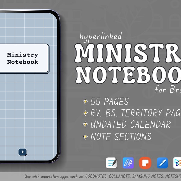 JW Digital Ministry Notebook for iPhone or Android | JW Field Service Notebook | JW Return Visit Notebook | Service Notebook for Brothers