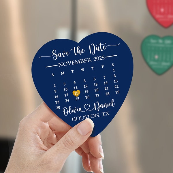 Heart Save the Date Calendar Magnet/Calendar Invitation Magnets/Wedding Invite Magnet/Heart Shape Save the Dates/Wedding Heart Magnets