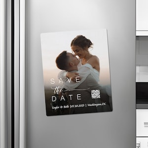 Wedding Invitation Photo Magnet QR Code Save The Date Magnet Invitation Magnetic Save the Dates with qr code Personalized Fridge Magnets