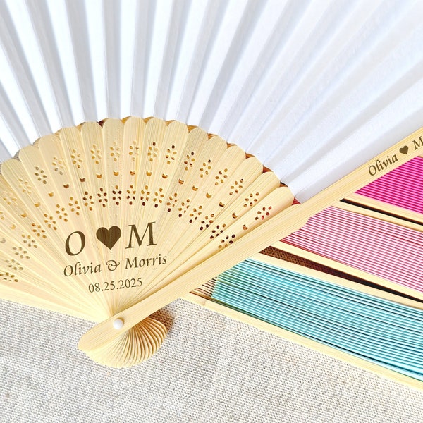 Wedding Fans for Guests in bulk/Custom Wedding Favors/Wedding Hand Fan/Personalized Engraved Fans/Party Favor Hand Fans/White Fabric Fan Set