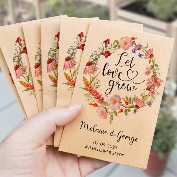 Let Love Grow Seed Packets Wedding Favors for Guests in Bulk Personalized Seed Envelopes with Wildflower Seeds Custom Wedding Seed Packets