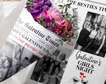 Galentines Day Newspaper/Printed Galentine's Girls Night Newspaper/Flower Bouquet Wrap/Galentines Party Invitation/Valentine Gift for Her