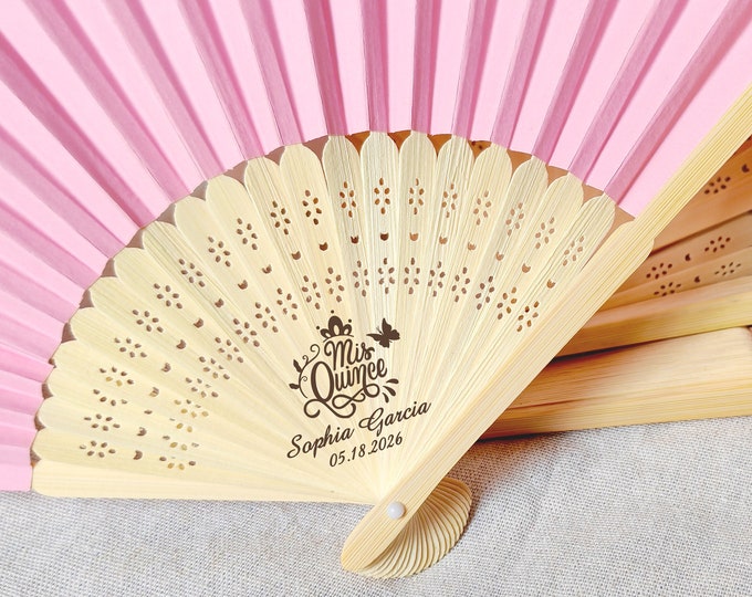Mis Quince Favors Hand Fans/Custom Quinceañera Party Fan Favors/Quinceañera Favor for Guest/Personalized Paper Hand Fans for Sweet 16 Favros