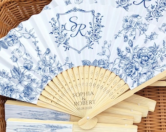 Abanicos de Toile de Jouy personalizados/Regalos de boda al por mayor/Abanicos de recuerdo chinoiserie para bodas/Propuestas de dama de honor/Despedida de soltera/Despedida de soltera
