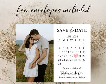 Save the Date Calendar Card Magnet Wedding Photo Invitation Save the Date Template with Photo Custom Photo Magnets for Wedding Announcement