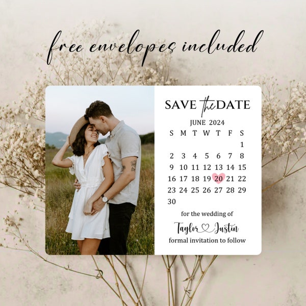 Save the Date Calendar Card Magnet Wedding Photo Invitation Save the Date Template with Photo Custom Photo Magnets for Wedding Announcement