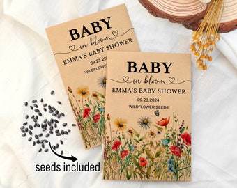 Personalized Seed Packets Baby Shower Favors for Guests in Bulk Baby in Bloom Baby Shower Seed Favors Wildflower Seeds Included Envelopes