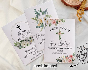 Personalized First Holy Communion Baptism Seed Favors/Grow in Faith Baptism Favors/Wildflower Communion Favors/Christening Favors for Guests