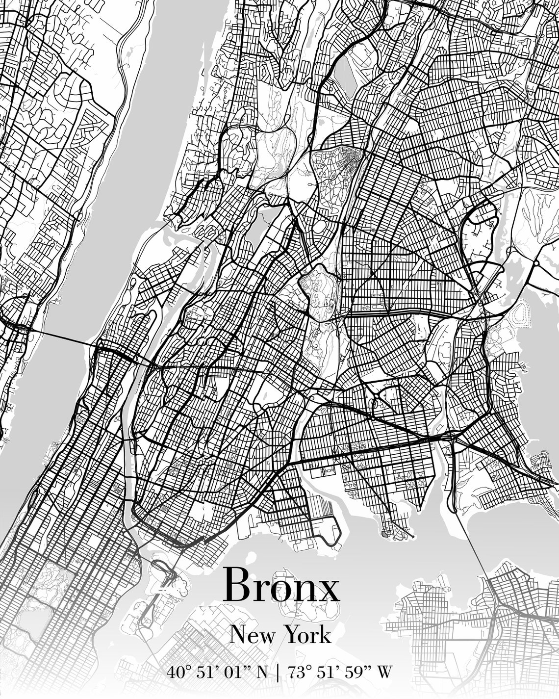 Map Of Bronx /Bronx New York/City Map New York/New York Etsy