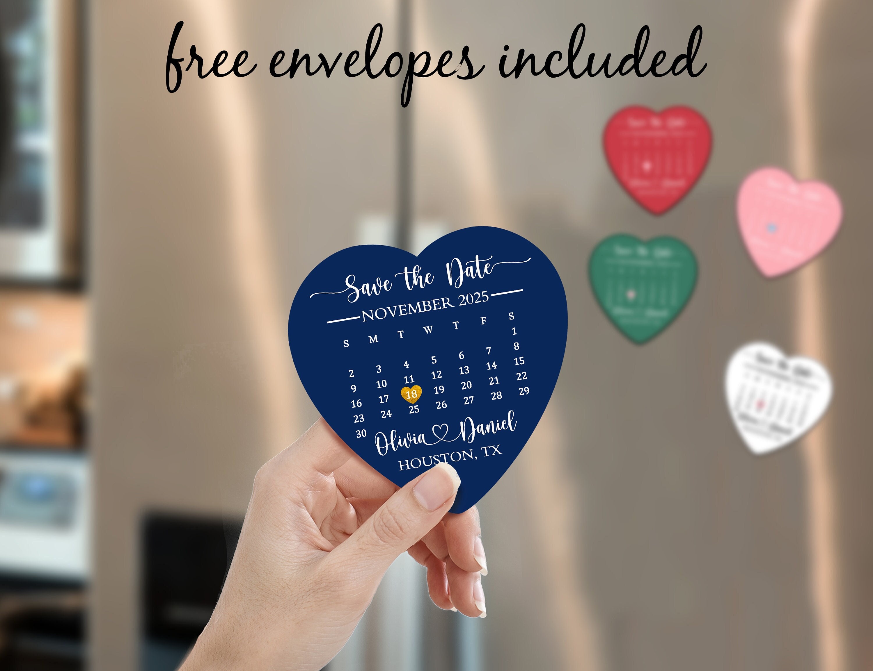 Heart Save the Date Calendar Magnet/Calendar Invitation Magnets/Wedding Invite Magnet/Heart Shape Save the Dates/Wedding Heart Magnets