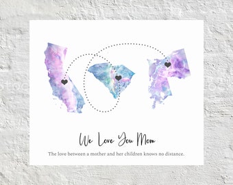 Custom Map Gift DIGITAL DOWNLOAD/I Love You Mom/Gift for Mother/Going Away Gift/Long Distance Moving Gift/Two States Map/Keepsake Map Gift