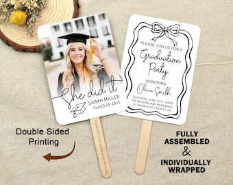 Custom Handheld Fan/Grad Double-Sided Print Fans/Graduation Party Favor Fans For Guests in Bulk/Photo Celebration Fans For High School