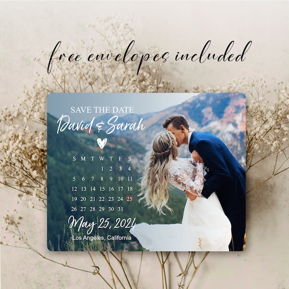 Custom Calendar Magnets Save the Dates Card Personalized Fridge Magnets with Picture + Free Envelope Save the Wedding Invitation Magnets