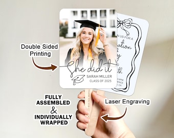 Personalized Photo Graduation Celebration Fans/Custom Handheld Fan/Grad Double-Sided Print Fans/Bulk Graduation Party Favor Fans For Guest