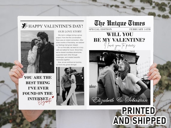 Printed Shipped Custom Valentines Day Newspaper/Will You Be My Valentine/Valentines Day Gift Newspaper/Valentine Newspaper Flower Wrap
