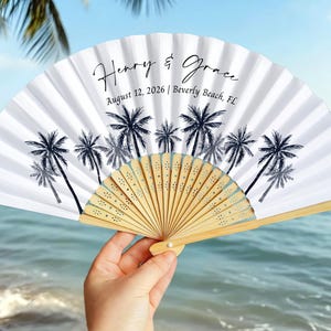 Benutzerdefinierte faltende Fächer für Strandhochzeit oder Party/Hochzeits-Handfächer/Hochzeits-Handfächer/Brautparty-Gastgeschenke/Zeremonie-Gastgeschenk