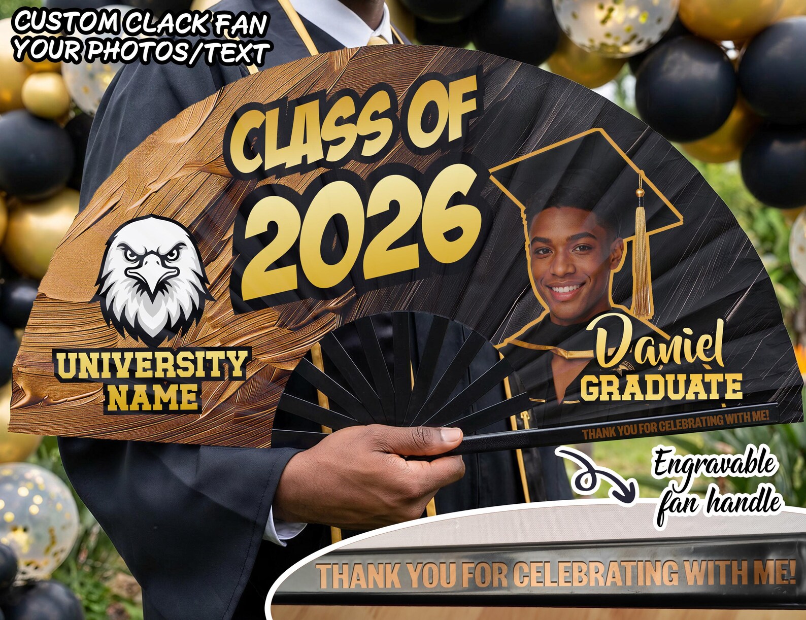 Graduation Clacking Fan Custom Clack Fan for Graduation, Class of 2026 Graduation Fans ...